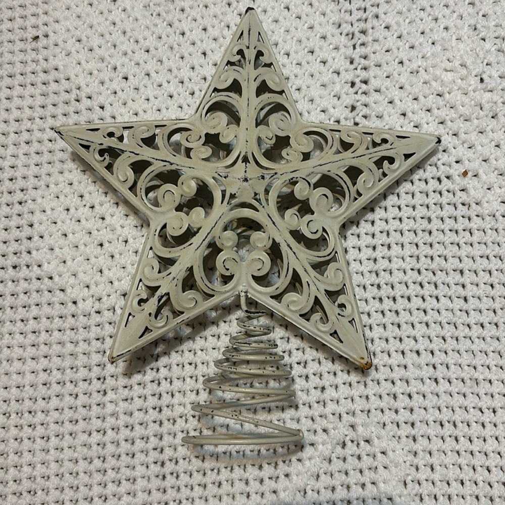 Metal Star Table Decor or Tree Topper, Off White, Neutral